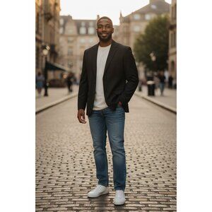 Jones New York Mens Black Wool Blazer Tailored For Kaufmanns Size 46R